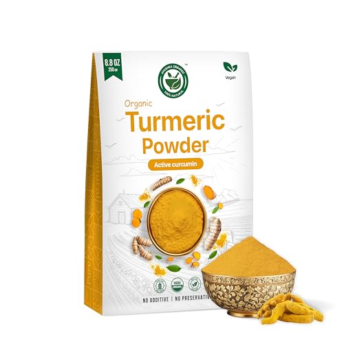 ORGANIC Turmeric Powder | USDA Organic | High Curcumin Root Powder |Gulten Free| Vegan,NonGMO | Premium Indian Spice,Ground Turmeric for Cooking, Golden Milk&Tea (8.8 OZ/250 GM) AYUSHKA ORGANIC