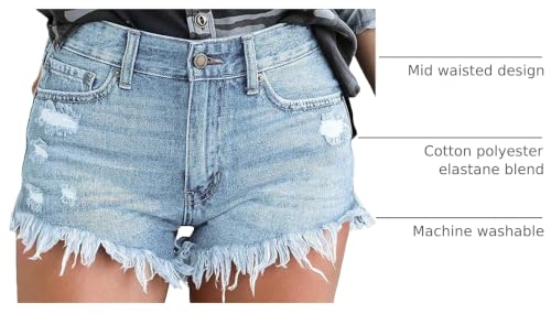 Image of onlypuff Women Denim Shorts Ripped Mid Waisted Jean Shorts with Pockets
