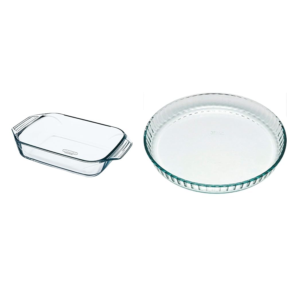 Plat à four rectangulaire en verre transparent 35x23 cm et moule à tarte