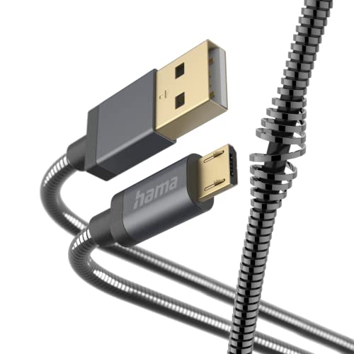Hama Micro-USB Metall Kabel (Lade- und Datenübertragungskabel USB-A 2.0 Stecker auf Micro-USB, Aluminiumstecker, Knickschutzkabel, elegante und robuste Metallummantelung, 1,5 m) anthrazit