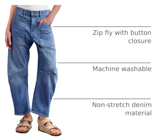 PLNOTME Womens Baggy Barrel Horseshoe Jeans High Waisted Wide Leg Vintage Denim Pants with Front Pockets Blue by PLNOTME - Used condition - US$36.54