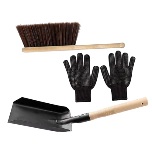 Toyvian Feuerstellen reinigungsset mit Kohlenstoffstahl schaufel Holzbesen und Hitzebeständigen Handschuhen Leichtes Kamin kehrset für Einfache Sichere Haushaltsreinigung