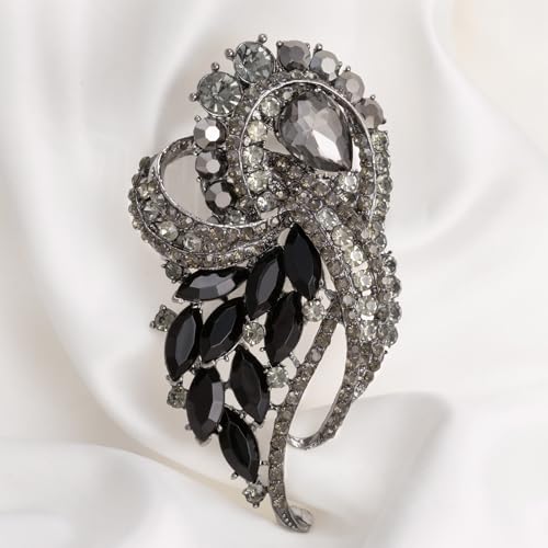 Image of LAXPICOL Vintage Clear Austrian Crystal Elegant Flower Bouquet Wing Brooch for Women
