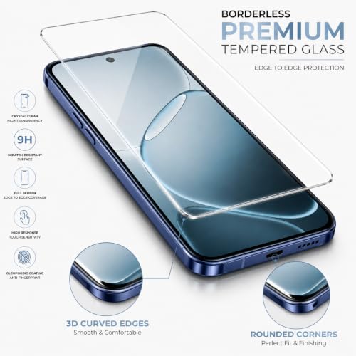Image of ArmourPro 3D Borderless Tempered Glass for Oppo F31 Pro Plus, K13 Turbo and k13 Turbo Pro, HD Clear Curved Edge to Edge Screen Protector, 9H Hardness, Oleophobic Coating, Case Friendly | Pack of 1