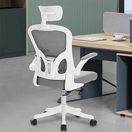 Vanspace Ergonomic Office Chair High Back Executive Mesh Computer Desk Chair With Adjustable Lumbar Support Headrest And Flip-Up Armrest Swivel Home Office Chair White #TOP19