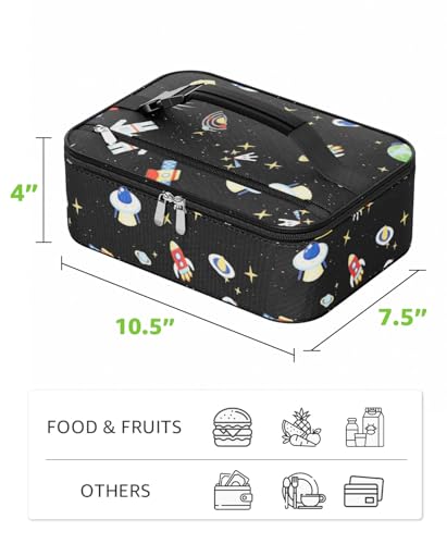 Neverwhy Small Lunch Box Insulated Lunch Bag for Women Men, Bento Kids Lunch Box, Compact Portable Thermal Meal Cooler Bags with Buckle Handle for Work & School, Spaceman 5L — view 3
