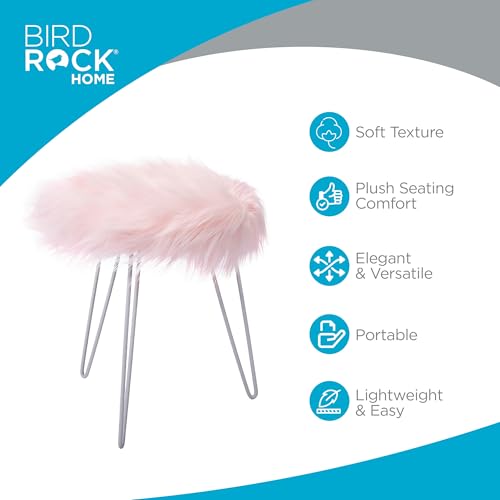 BIRDROCK-HOME-Round-Faux-Fur-Foot-Stool-Ottoman-with-White-Hairpin-Legs-Cozy-Stylish-Makeup-Chair-wMetal-Legs-Soft-Padded-Vanity-Seat-for-Desk-Table-in-Bedroom-Living-Room-Kids-Room-Pink BIRDROCK HOME Round Faux Fur Foot Stool Ottoman with White Hairpin Legs Cozy Stylish Makeup Chair wMetal Legs Soft Padded Vanity Seat for Desk Table in Bedroom Living Room Kids Room Pink