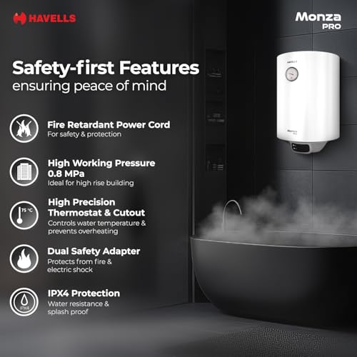 Image of Havells Monza Pro 15L Storage Water Heater(Geyser)|Faster Heating|Safer to use|Saves electricity|Engineered for Hard Water|Endurashield Coated Anti Rust Tank|Whirlflow Technology|High Rise suitable