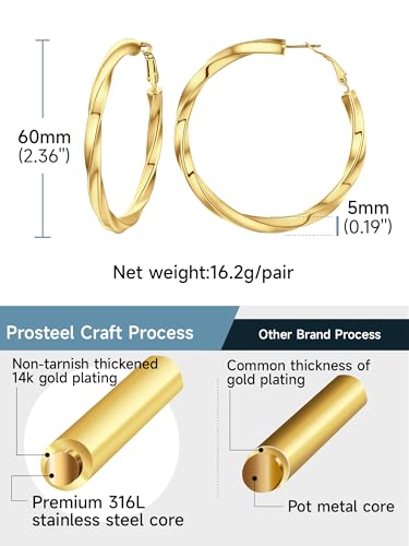 Image of Stainless Steel Chunky Hoop Earrings For Women, Minimalist and Chic, Black /Gold Plated, Round Hoops Earrings Hypoallergenic, Size: 30mm /40mm /60mm /80mm, Come with Box