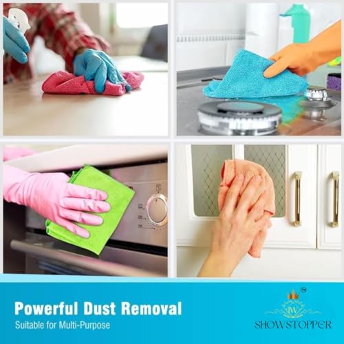 Image of Showstopper Microfiber Cleaning Cloth | 6 Pack | Kitchen Cleaning Cloths and Wipes | Dusting Cloth for Home Cleaning | 40X40CM | 6 Color Assorted (Blue /Parrot Green /Sky Blue /Yellow /Orange /Pink)