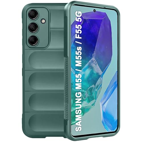 Image of TheGiftKart Liquid Silicon Back Cover Case for Samsung Galaxy M55 / M55s / F55 5G | Shockproof Military Grade Protection | Micro-Fibre Cloth On Inner Side | Built-in Anti-Slip Grip Cover (TPU, Green)