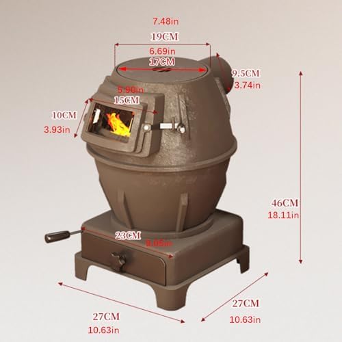 Multi-Fuel Indoor Heater & Cooking Stove with Sealed Lid, Ash Drawer, View Window, Flue Pipe Options – Efficient Cabin & Farmhouse Heating (300cm Chimney, 27x27x46cm)