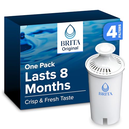 Brita Standard Water Filter for Pitchers and Dispensers, BPA-Free, Reduces Copper, Cadmium and Mercury Impurities, Lasts Two Months or 40 Gallons, Includes 4 Filters for Pitchers