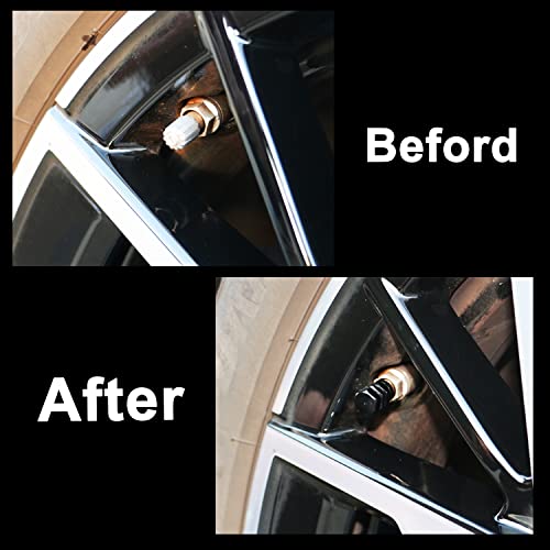 Black Tire Valve Stem Caps - Car Tire Caps 4 Pack, Metal Aluminum Tire Valve Cap Set, Universal Dustproof Leak-Proof Stem Covers for Bikes, Cars, Trucks, Motorcycles, and Suvs.