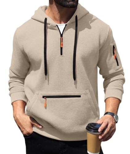 Image of Hisir Mens Hoodies Casual Pullover Hooded Sweatshirt, Apricot, M