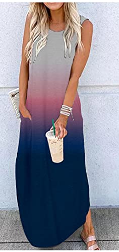 Image of CHUNTIANRAN Women's 2023 Casual Loose Sundress Maxi Dress Sleeveless Summer Beach Long Dresses Tshirt Dress with Pockets