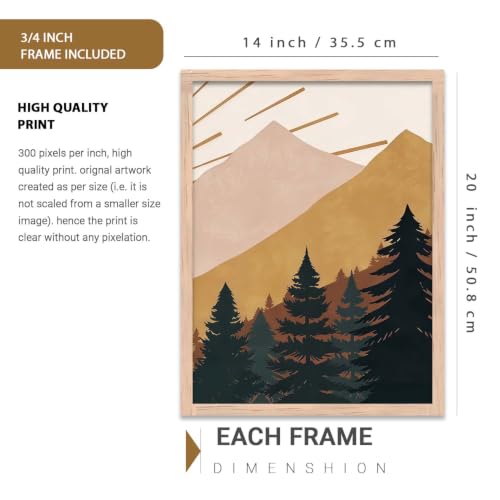 Image of kotart Boho Mountain View Framed Painting | Big Aesthetic Nature Inspired Framed Paintings for Living Room Bedroom Wall Decor Set Of 3 (14x20 Inch)