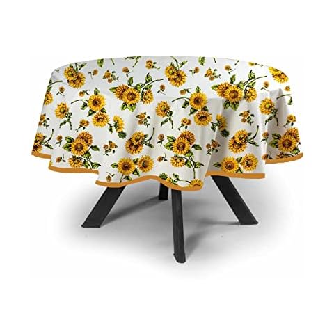 MyVorrei Mantel redondo estampado girasol algodón 100% 180x180 con 8 servilletas Cover