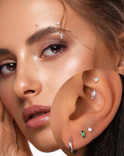 Agrewd Percing Rook Minimaliste Étoile Argent Bijou de Percing Sourcil 16G Acier Inoxydable 316l Daith Barbell CZ Transparent Barre de Sourcil Rook pour Femmes 8mm – vue 5