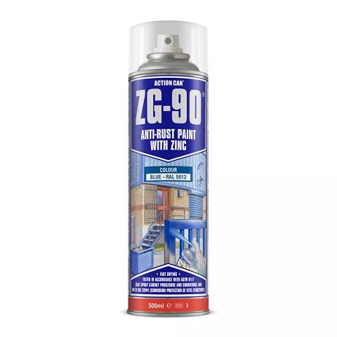 4x Action Can ZG-90 Blue Anti Rust Cold Zinc Galvanising Paint 500ml RAL 5012