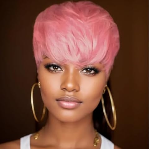 Qingcheng Synthetic Short Wigs for Black/White Women Short Hair Wig with Bang Short Pixie Cut Wig (QC-1026Pink) Cover
