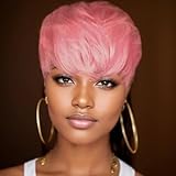 Qingcheng Synthetic Short Wigs for Black/White Women Short Hair Wig with Bang Short Pixie Cut Wig (QC-1026Pink)
