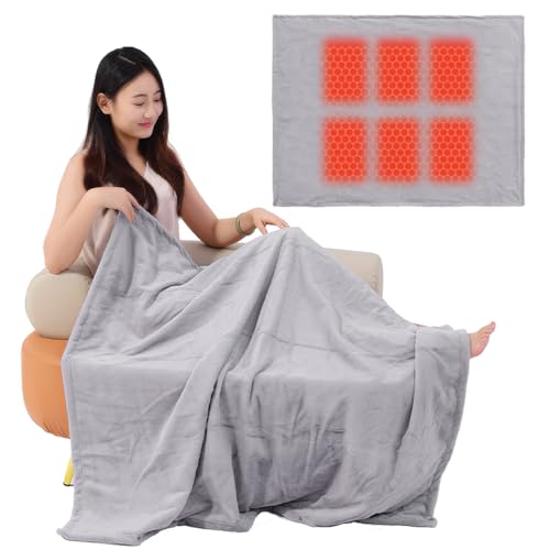 USB Heated Blanket Electric Heating Pads with 3 Temperature Levels Wearable Throw Blanket Machine Washable Winter Warm Fleece Shawl for Home Office Back Pain Relief, 110 * 70cm, Gray
