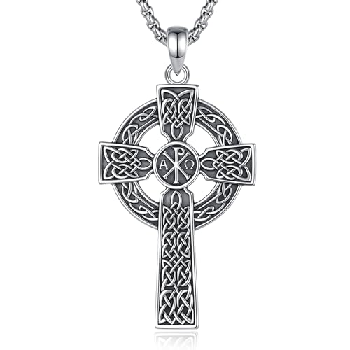 AEONSLOVE Celtic Cross Necklace for Men Women 925 Sterling Silver Celtic Cross Pendant Irish cross Necklace Irish Jewelry Vinatge cletic Protection Amulet Jewelry Gifts