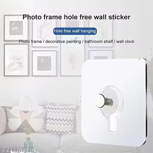 Image of Photo Frame Hooks for Wall Without Drilling, Self Adhesive Hooks for Wall Heavy Duty Strong Nail Free for Hanging Photo Frame (Hanging Hook, Transparent) Stainless Steel (Pack of 10)
