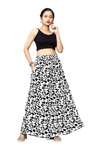Image of Viscose Rayon Flared Printed Plazzo Palazzo Pants, Loose /Relaxed Fit Regular, Office Wear, Casual Wear Comfortable, Trouser Pants for Girls & Women Black Kerri Design (S to 3XL Size)