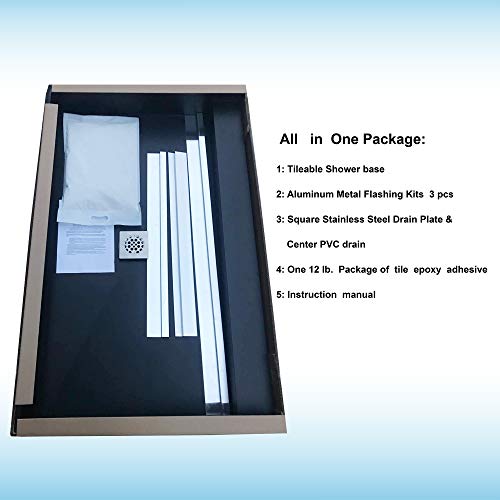 Tileable Shower Base 48"X36" With Integrated Center Pvc Drain, Ready For Tile , 36-Inch Depth By 48-Inch Width , Sbr4836 Tileable #TOP7