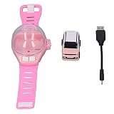 Horett Mini Orologio da Auto RC Orologio da Auto Telecomandato Polso RC Giocattolo con USB Ricaricabile Portata 30 M Cinturino in Silicone Copertura Antipolvere Controllo a (Rosa)