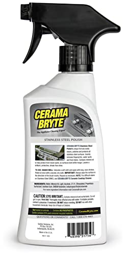 Cerama Bryte Stainless Steel Cleaner For Appliances, Streak-Free Shine And Protection For Refrigerators, Dishwashers, Ovens, And Grills, 16 Fluid Ounce 2 Pack, Microfiber Cloth And 2 Spray Pumps #TOP1