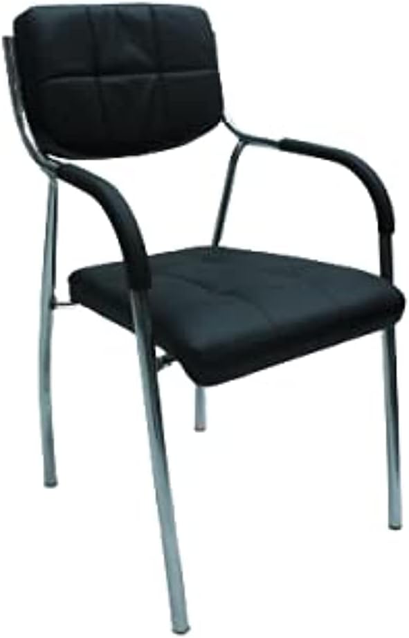 Multi Home Furniture MH-2231 Frame visitor chair for office, Hospital, school etc. with steel frame & faux leather on armrest, sit & back, White & Black color