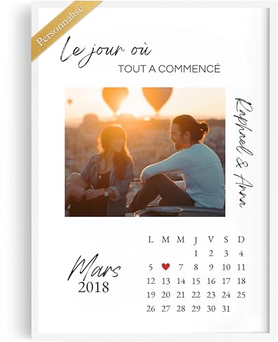 Tassenliebling® Cadeau Personnalisé Homme ou Femme - Photo Poster (A4 ou A3) avec ou sans Cadre - Le Jour où Tout a Commencé - Cadeau Couple Amoureux pour Copain, Copine - Anniversaire Saint Valentin – vue 3
