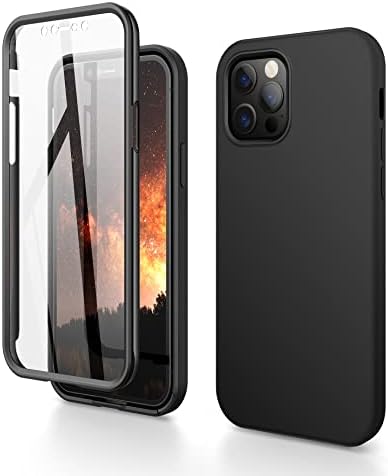 Dracool Compatible with iPhone 12/12 Pro Case and Screen Protector Liquid Silicone Case Shockproof 360 Full Body Protection Soft Gel Rubber Cover Slim Phone Case for iPhone 12/12 Pro 6.1 - Purple