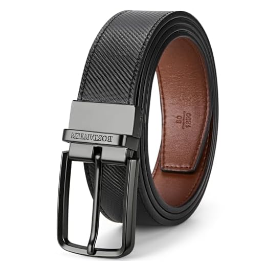 BOSTANTEN Cinto masculino reversível de couro para homens 3,5 cm para calças casuais de golfe, cinto dois em um presente, 003-gun-black/Brown, 38"-44" Waist Adjustable