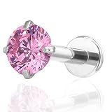 (SAJ) ボディピアス サージカルステンレス ラブレットスタッド 立爪ストーン(シルバー)(ストーン4mm ピンク)(16G)(内径6mm)