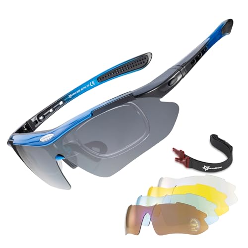 Image of ROCKBROS Pickleball Glasses Polarized Sport Glasses, Anti-Drop 5 Lenses Detachable Strap Goggles for Cycling Ball Running