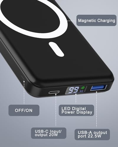 Podoru KT-D003 For Magsafe Battery Pack, 10000Mah Magnetic Power Bank With Type-C Cable Led Display 22.5W Pd Fast Charging Wireless Portable Charger thumb #3