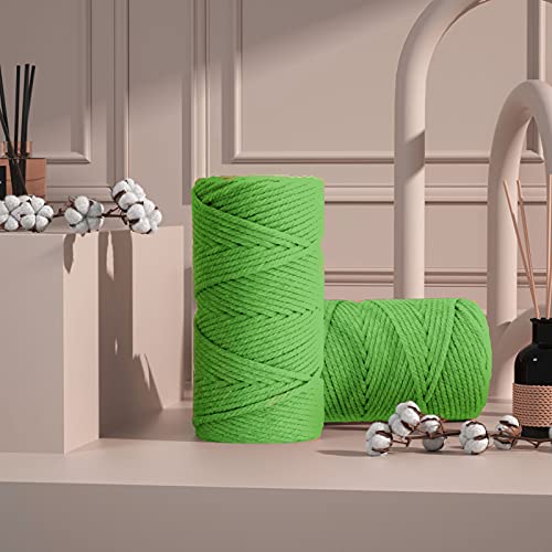 Image of ZUEXT Macrame Cord, Apple Green, 5mm x 109yds Cotton String Macrame Yarn | 100% Natural Handmade, 4 Strands Twisted Cotton Rope, For Wall Hanging Plant Hangers Gift Wrapping Tapestry DIY Crafts, 100m