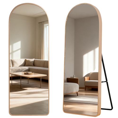 ECHOLYMTT Espejo de Pie Cuerpo Entero 180x65cm Dorado en Forma de Arco, Cristal Templado, para Pared o Soporte de Habitación