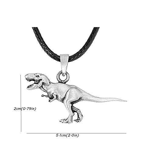 LLYANZ Antique Silver Plated Tyrannosaurus Dinosaur Pendant Necklace with Black Leather Chain Necklace2