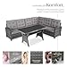 tectake® Gartenbank, Set mit Bank und Esstisch, Rattan Eckbank Outdoor Lounge, Sitzecke wetterfest als Gartenlounge, Balkon Möbel, Wintergarten, Terrasse - grau