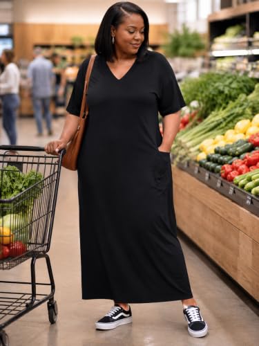 Image of PinkPatty Women's Oversize V Neck Short Sleeve Maxi Dress with Pockets