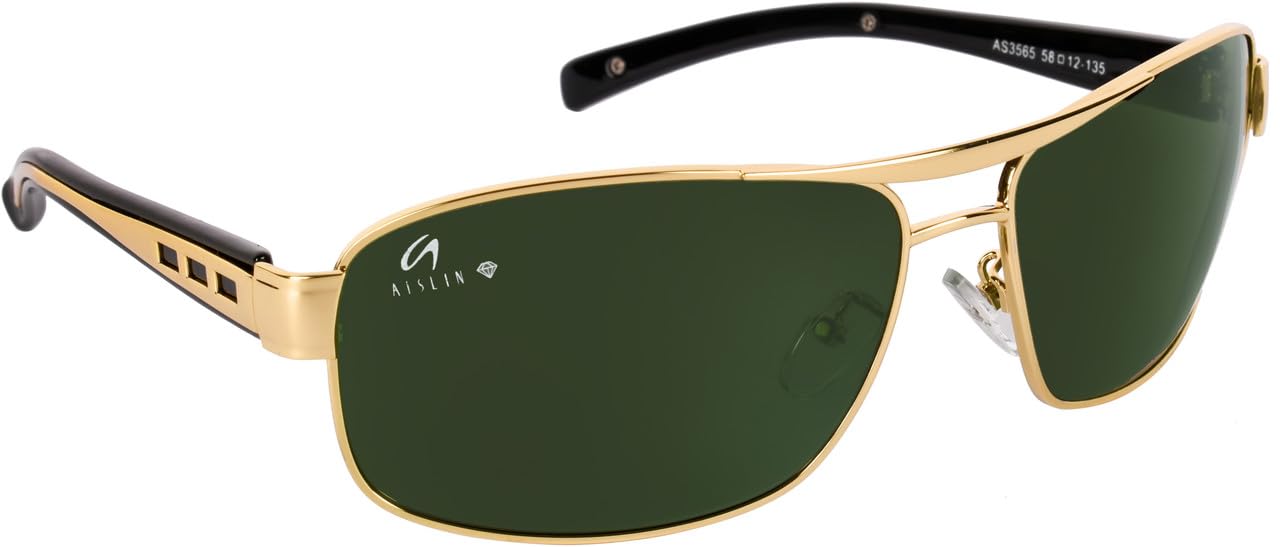Toughened Glass Wayfarer/Rectangular UV Protected Sunglasses For Men - (Dark Green G-15 Lens | Gold Frame | Large Size | RB3565)-image-8