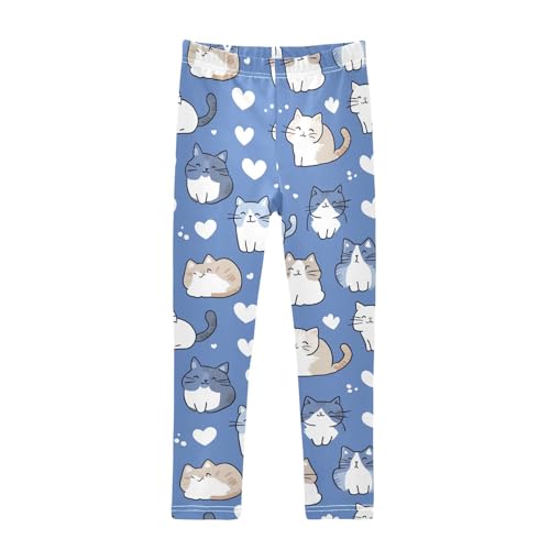 Cute Cats White Girls' Leggings Toddler Doodles Heart-Shaped Kids Yoga Pants Dance Active Tights 4T