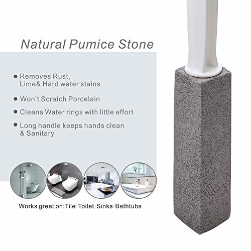 Pumice Stone Brush Toilet Bowl Cleaner With Extra Long Handle, 100% Natural Pumice Toilet Brush, Stain Remover Cleaning Brushes For Bath/Pool/Kitchen/Bbq Cleaning - 2 Pack With 2 Hooks #TOP7