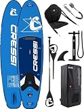 CRESSI dal 1946 - Ultra Isup Kayak Set - Tavola Sup Gonfiabile Adulti con Sedile di Grande Stabilità e Resistenza Completa di Accessori Pagaia Pinna Pompa Laccio - Blu_320x81x15 cm Max 130 kg