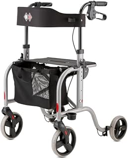 Bischoff & Bischoff RL-Smart ST Rollator, faltbar – Leichtgewicht-Rollator für drinnen und draußen, Gehwagen mit abnehmbarer Tasche und Stock-Halter, Silber